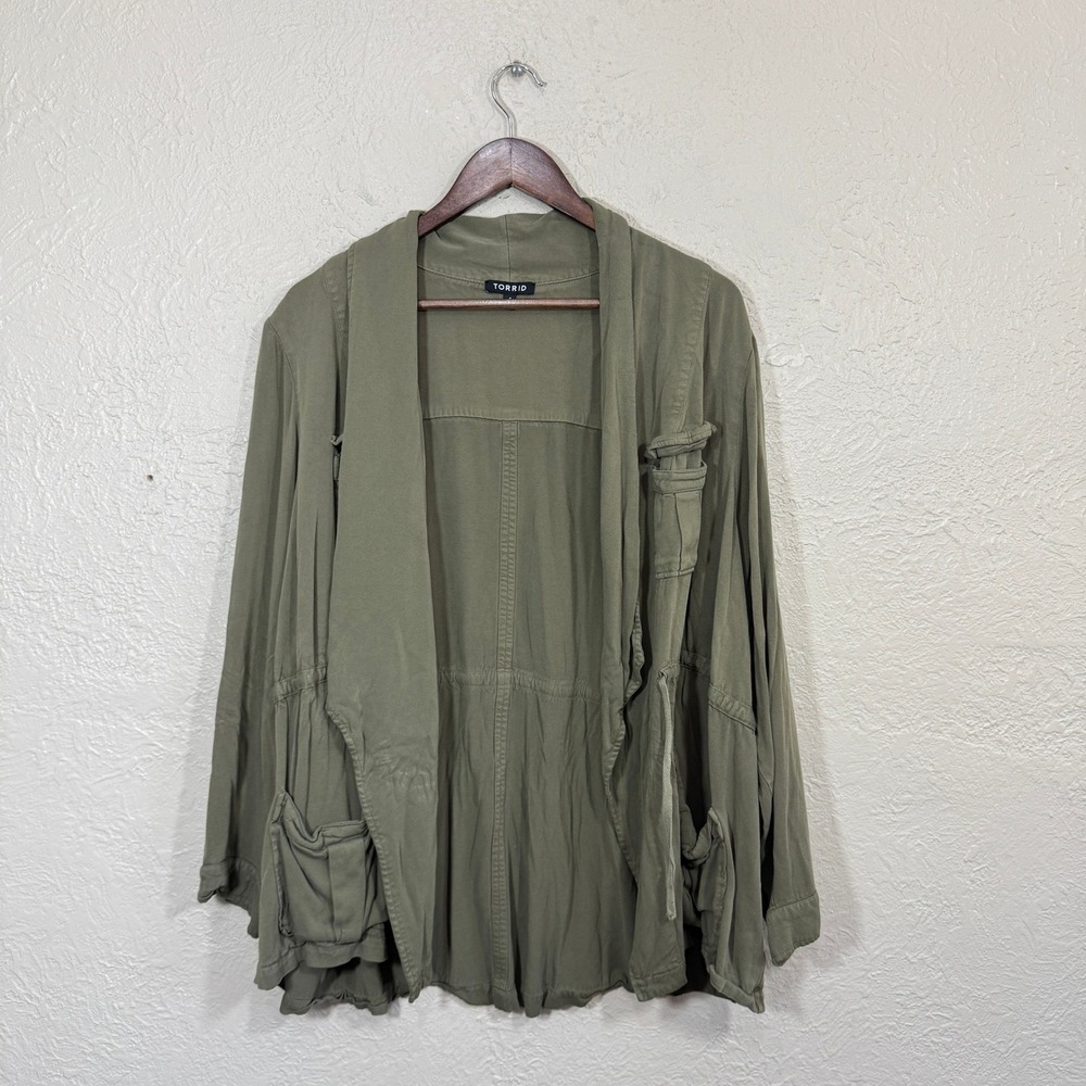 Torrid Jacket 4 Utility Cargo Open Draped Olive Green Gorpcore Grunge Outdoors